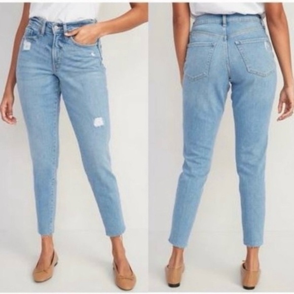 Old Navy High-Rise O.G. Straight secret-smooth pockets distressed jeans EUC sz 0 - Picture 1 of 6